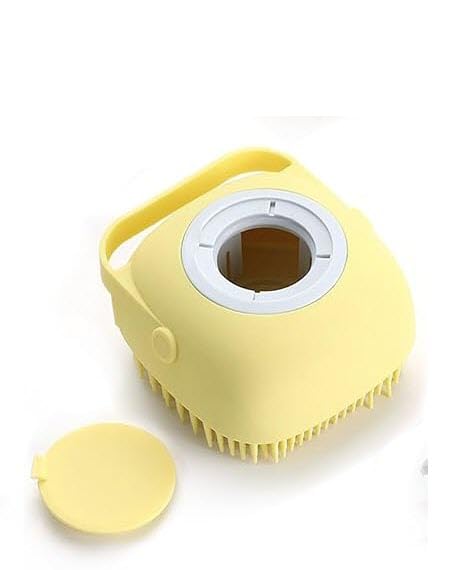 Pet Grooming Bath Massage Brush with Soap and Shampoo Dispenser Soft Silicone Bristle for Long Short Haired Dogs Cats Shower
