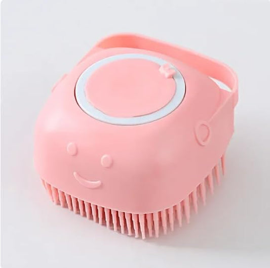 S.K PRODUCTION Pet Grooming Bath Massage Brush Scrubber with Shampoo and Soap Despenser Soft Silicone Bristle for Long Short Haired Cats Dogs Shower (Pink)