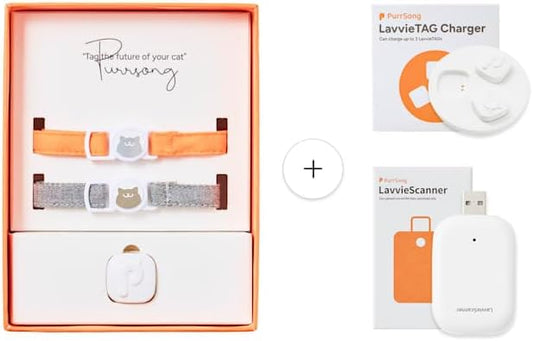 LavvieTAG with 2 Straps Charger & Scanner Set | Smartwatch for Cat ID Tag Light Activity Analysis Heath Care App Integration Monitor Fitness Tracker (Charger&Scanner Included)
