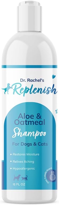 Replenish Aloe and Oatmeal Dog Shampoo -β―Hypoallergenic Pet Shampooβ―forβ―Allergies & Sensitive Skin, Medicated Dog Shampoo for Itching Relief &β―Oatmeal Bath for Dogs Dry Flaky Skin Treatment β 12 Oz