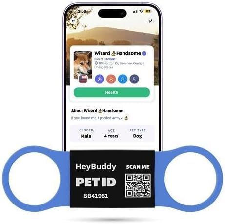 HeyBuddy® Slide Series - QR Code Smart Pet Tags for Dogs & Cats, Personalized Pet Tag Stores Multiple Information, Includes Passive Location Tracking, Real-Time Notification & Community Alerts