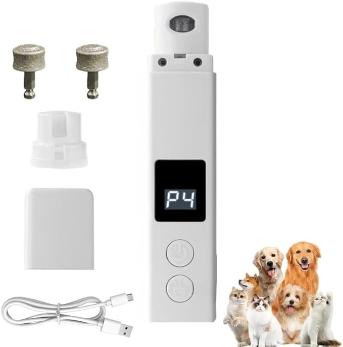 Dog Nail Trimmers, 4-Speed Dog Nail Grinder, Painless & Quiet Pet Nail Trimmer for Large Dogs, Medium & Small Dogs/Cats(2 Grinder Wheels)