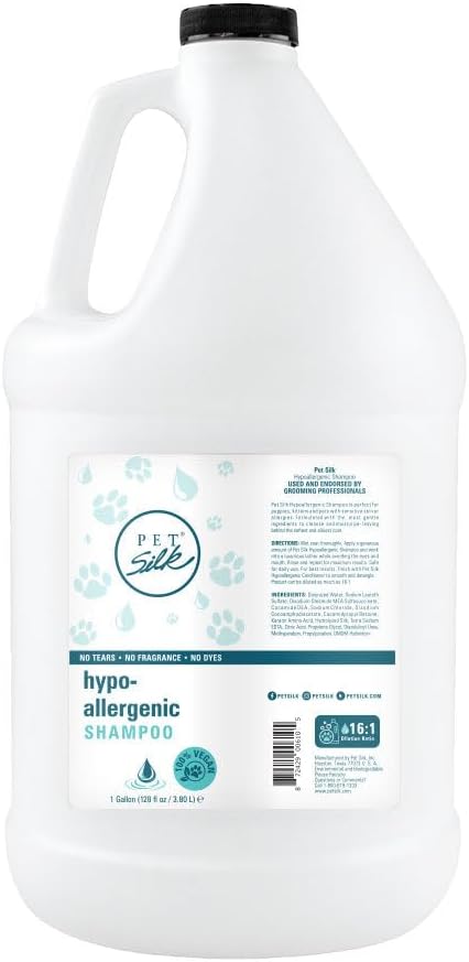 Pet Silk Hypoallergenic Shampoo, Free of Dyes and Fragrances, Specially Designed for Pet's with Sensitive Skin, Infused with Keratin, Achieve a Strong, Healthy & Smooth Coat for Your pet! (1 GAL)