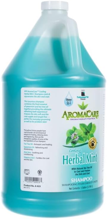 Professional Pet Products PPP AromaCare Cooling Herbal Mint Shampoo for Dogs - Spearmint & Tea Tree Oil - Natural Healing & Rejuvenating Wash for Skin and Coat - 1 Gallon