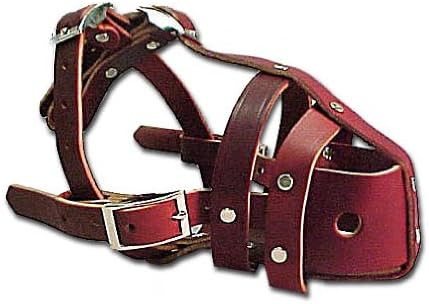 Latigo Leather Safety Dog Muzzle Snout, Burgundy, 4-14"