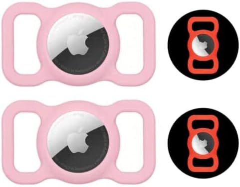 Apple AirTag Dog Collar Holder (2 Pack) Apple Air Tag Holder for Dogs & Cats, Premium Silicone Protective Case for Pets GPS Tracker (Glow in The Dark Pink)