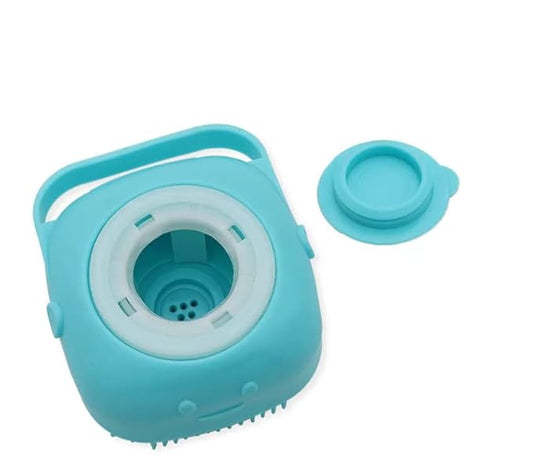 Dog Brush – Cat Brush – Shampoo Dispensing Scrubber – Soft Silicone Design – Hanging Loop – For All Skin Types – Grooming, Deshedding and Exfoliating, Blue