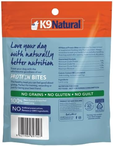 K9 Natural - Grain-Free Air Dried Dog Treat Protein Bites - Lamb Lung, 1.76oz