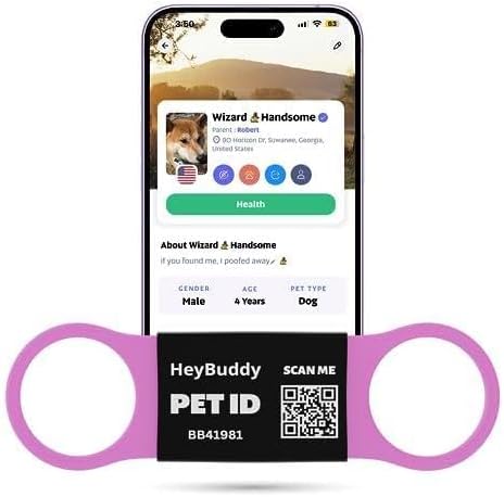 HeyBuddy® Slide Series - QR Code Smart Pet Tags for Dogs & Cats, Personalized Pet Tag Stores Multiple Information, Includes Passive Location Tracking, Real-Time Notification & Community Alerts