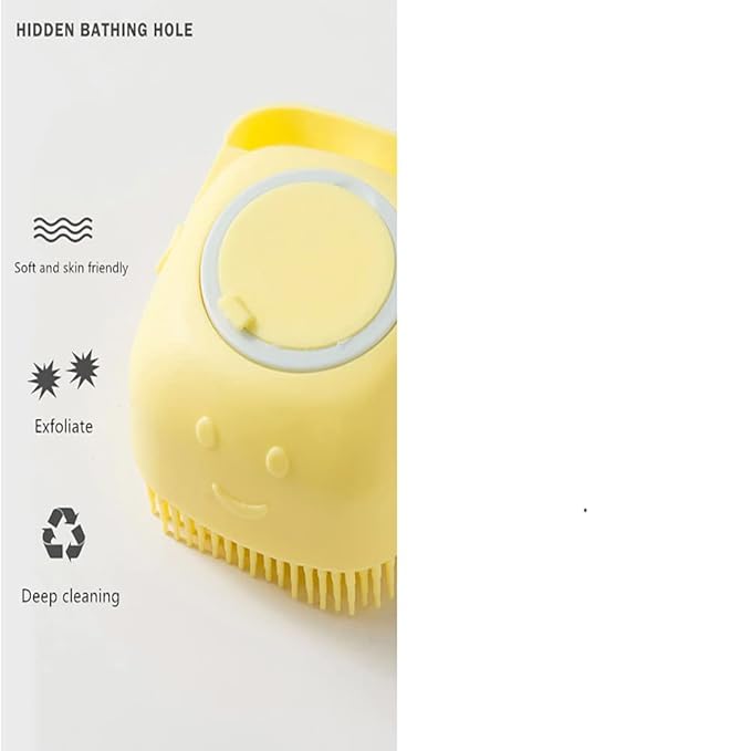 Dog Brush – Cat Brush – Shampoo Dispensing Scrubber – Soft Silicone Design – Hanging Loop – For All Skin Types – Grooming, Deshedding and Exfoliating, Yellow