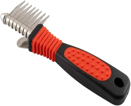 RYAN'S PET SUPPLIES Paw Brothers 8-Blade Dematting Brush, Comb Tool for Dog Grooming, Stainless Steel Blades, Comfort Grip, Gentle on Skin, Doodles, Poodles, Rake for Matted Fur Removal