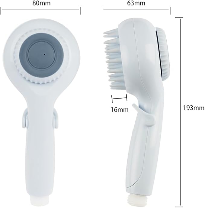 Dog Shower Head with Brush โ 3-in-1 Pet Grooming Tool with Shampoo Dispenser & Stainless Steel Hose โ Indoor/Outdoor Use โ Compatible with ยผโ Faucet & ยพโ Hose Adapter
