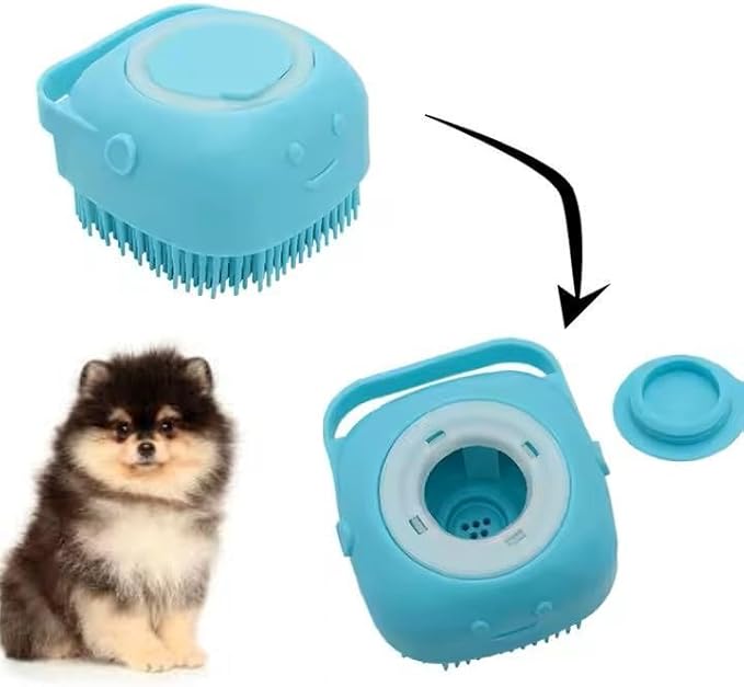 Pet Grooming Bath Brush with Shampoo Dispenser โ Soft Silicone Scrubber for Dogs & Cats โ Gentle Cleaning, Shedding, and Bathing Tool for Pets