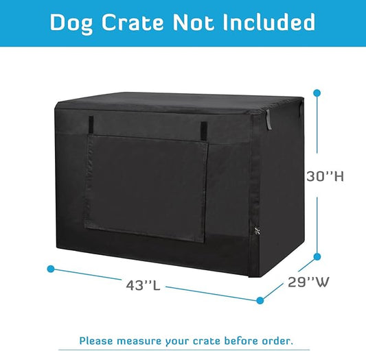 HONEST OUTFITTERS Dog Crate Cover 42 Inch Dog Kennel Cover for Large Dog, Heavy Duty Oxford Fabric,with Double Door, Pockets and Mesh Window (43L x 29W x 30H,Black)
