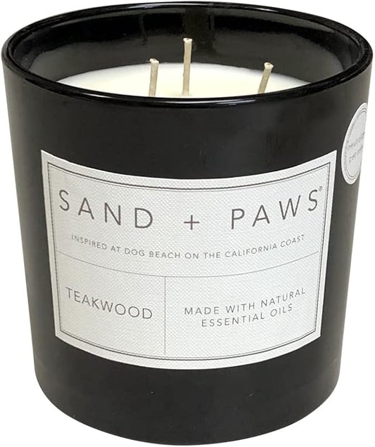 Sand + Paws Scented Candle - Teakwood - Additional Scents and Sizes –Luxurious Air Freshening Jar Candles Neutralize pet Odors and Enhance Home décor – 100% Cotton Lead-Free Wicks - 21 oz