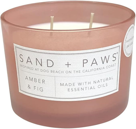 Sand + Paws Scented Candle - Amber & Fig - Additional Scents and Sizes –Luxurious Air Freshening Jar Candles Neutralize pet Odors and Enhance Home décor – 100% Cotton Lead-Free Wicks - 12 oz