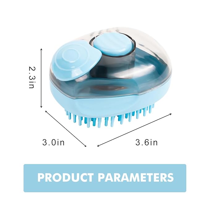 Pet Bath Scrubber with Shampoo Dispenser – Washing & Grooming Tool for Cats and Dogs, Removes Loose Fur for Long/Short Hair (Blue)