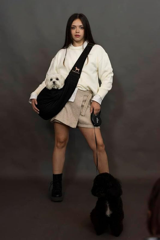 Noah & Paw Dog Sling Carrier for Small Dogs 5-18lb, Dog Sling for Small Dogs and Cats, Dog Carrier with Adjustable Padded Strap, Premium Denim, Lined with Fur, Double Safety Feature, Machine Washable