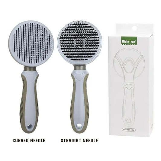 Self Cleaning Pet Pin Brush Cat Dog Grooming Slicker Brush Color Silver Round Curved Needle for Shedding
