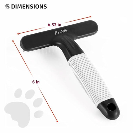 POODLIE Poodle Pet Dog Grooming Rake | Dematting Tool with Stainless Steel Shedding Comb for Pets | 2 Rows of Pins Gently Remove Loose or Tangled Hair from Undercoat (Black)