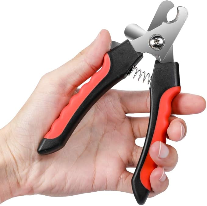 Dog Nails Clippers Trimmer with Safety Guard to Avoid Over-Cutting, Razor Sharp Blades with Bonus Dog Nail File, Cat Claw Clippers with Sturdy Non Slip Handles for Pets Dog Cat(Red & Black)