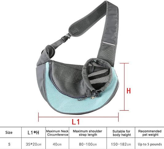 PEIFKO Pet Dog Sling Carrier Breathable Mesh Travel Safe Sling Bag Carrier for Dogs Cats (Azure, Small)