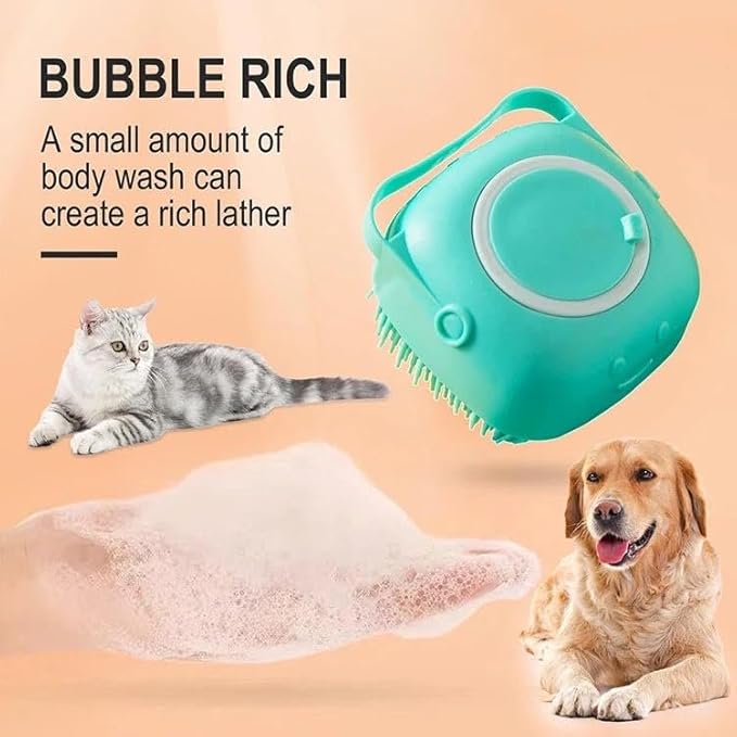 Dog Bath Brush - Pet Grooming Brush with Soap Dispenser - Soft Silicone Dog Shampoo Brush Scrubber - Short Long Haired Dogs and Cats Washing - PINK & GREEN 2 Count