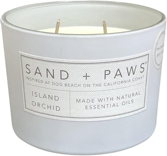 Sand + Paws Scented Candle - Island Orchid - Additional Scents and Sizes –Luxurious Air Freshening Jar Candles Neutralize pet Odors and Enhance Home décor – 100% Cotton Lead-Free Wicks - 12 oz