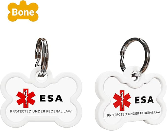 QR Code Pet Tag Service Dog ID - ESA - Emotional Support Service Dog Name Tags (ESA, Bone)
