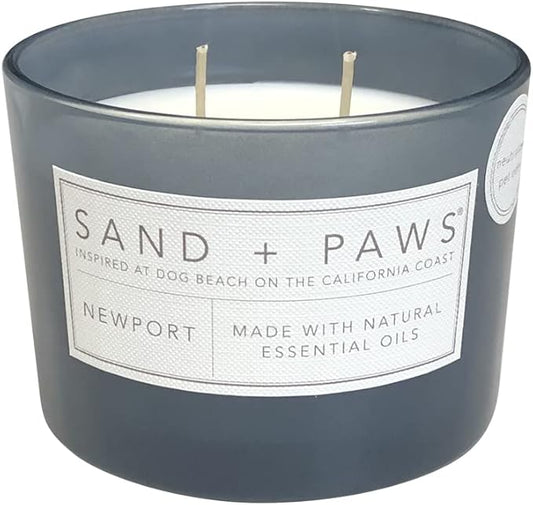 Sand + Paws Scented Candle - Newport - Additional Scents and Sizes –Luxurious Air Freshening Jar Candles Neutralize pet Odors and Enhance Home décor – 100% Cotton Lead-Free Wicks - 12 oz