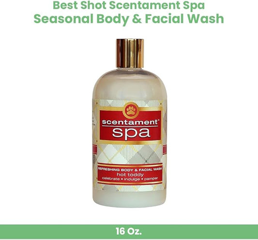Best Shot Scentament Spa Seasonal Body and Facial Wash, Tearless Shampoo, Hypoallergenic Body Wash, Removes Tear Stains, Hot Toddy, 16 Oz.