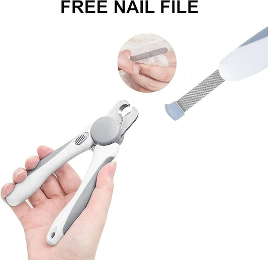 Pet Nail Clipper - Pet Grooming Tool for Nail Clipping and Trimming - Suitable for Dogs and Cats, Equipped with a Safety Guard and Razor Sharp Blade for Precision - plus a Bonus Free Nail File (Gray)