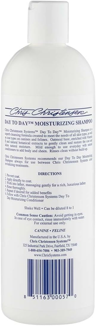Chris Christensen Day to Day Ultra Concentrated Dog Shampoo, Makes up to 8 Bottles, Groom Like a Professional, Moisturizing, All Coat Types, for Daily Use, Made in USA, 16oz