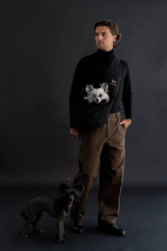 Noah & Paw Dog Sling Carrier for Small Dogs 5-18lb, Dog Sling for Small Dogs and Cats, Dog Carrier with Adjustable Padded Strap, Denim Lined with Fur, 3X Safety Features, Machine Washable