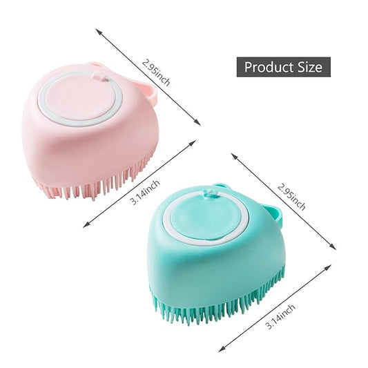2 Pack Pet Bath Massage Brush Soft Silicone with Ring Handle Shampoo Dispenser for Dogs Cats