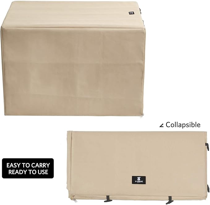 X-ZONE PET Double Door Dog Crate Cover - Polyester Pet Kennel Cover (Fits 24 30 36 42 48 inches Wire Crate) (36Inch, Tan)