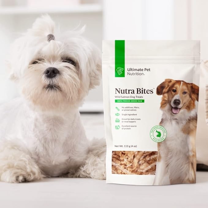 ULTIMATE PET NUTRITION Nutra Bites Freeze Dried Raw Single Ingredient Training Treats Food Topper for Dogs, 4 Ounces, Wild Salmon