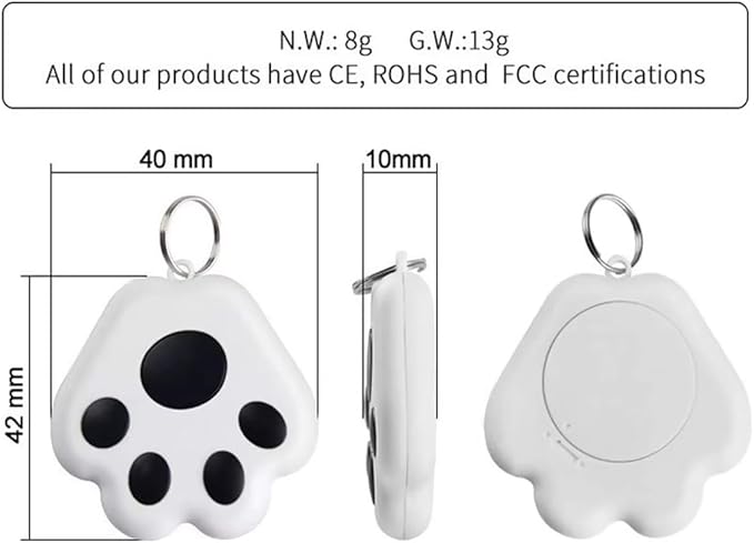 Dog Collar GPS Tracker, Paw Print Design, Multi-Color (White)