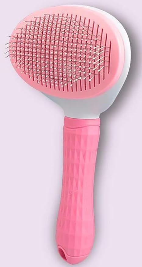 Pet Hair Removal Grooming Cleaning Pet Comb Pet Dog Pet Cat Hair Brush Dog Hair Cleaner Comb Needle Tool Release Button Self Cleaning Easy Use (GREY) (Pink and White)