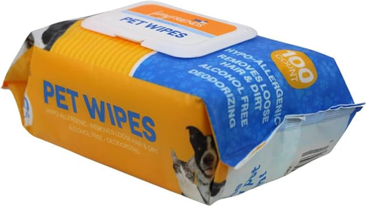 FurryFriends Pet Wipes | Unscented | Hypo-allergenic | Alcohol Free| Deodorizing | Removes Loose Hair & Dirt | Incredibly Clean | 100 ct. 1 Pack