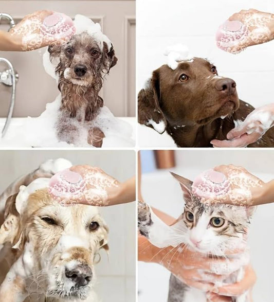 Grooming Silicone Pet Bath Brush With Shampoo Dispenser (Pink)