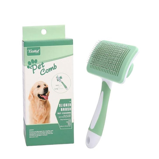 Self Cleaning Cat and Dog Grooming Brush for Pets, Dogs Brush with Massage Particles, Cleaning Grooming Brush for All Hair Lengths (Green)