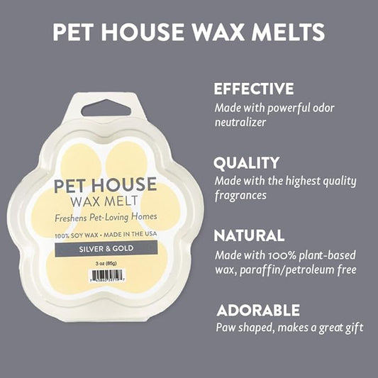 One Fur All Pet House Wax Melts - Silver & Gold Pack of 2 - Odor Eliminating, Long-Lasting Scented Wax Melts - Natural, Pet-Friendly