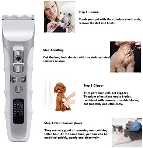 JAKEMY Dog Clippers Low Noise Pet Clippers Rechargeable Dog Trimmer Cordless Pet Grooming Tool with Pet Glooming Glove Comb Guides Scissors Nail Kits LED Screen for Dogs Cats & Others