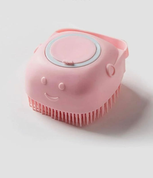 Pet Bath Brush with Soap and Shampoo Dispenser, Detangling and Massaging, Easy Clean, Small Size (Pink)