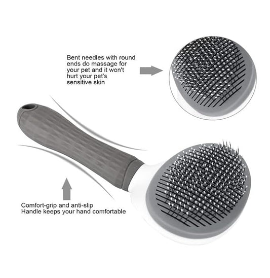 Pet Brush Universal Pet Self Cleaning Slicker Brush for Dogs and Cats with Long or Short Hair, Gray