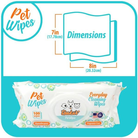 Txakur pet Wipes for Dogs and Cats Hypoallergenic Natural Products for Cleansing from Nose to Tail 100 Count 8x7in Wipes Perfect for Grooming and Cleaning Made in The USA Fragance-Free