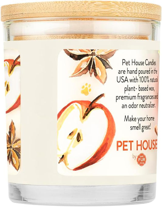 One Fur All Pet House Candle Plant-Based/Soy Candle - Clean Burning Scented Candles, Long Lasting Pet Odor Candles for Home - Apple Cider