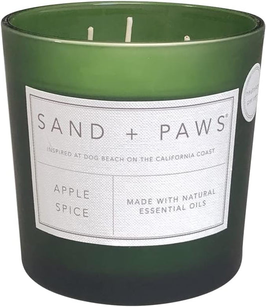 Sand + Paws Scented Candle - Apple Spice - Additional Scents and Sizes –Luxurious Air Freshening Jar Candles Neutralize pet Odors and Enhance Home décor – 100% Cotton Lead-Free Wicks - 21 oz