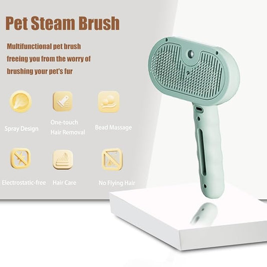 3 - in - 1 Pet Steam Brush for Cats & Dogs - Suitable for All Hair Types! One - Click Spray; Comfortable Massage; Superior Deshedding & Skin Care; Quiet Operation at ≤36dB (Green)